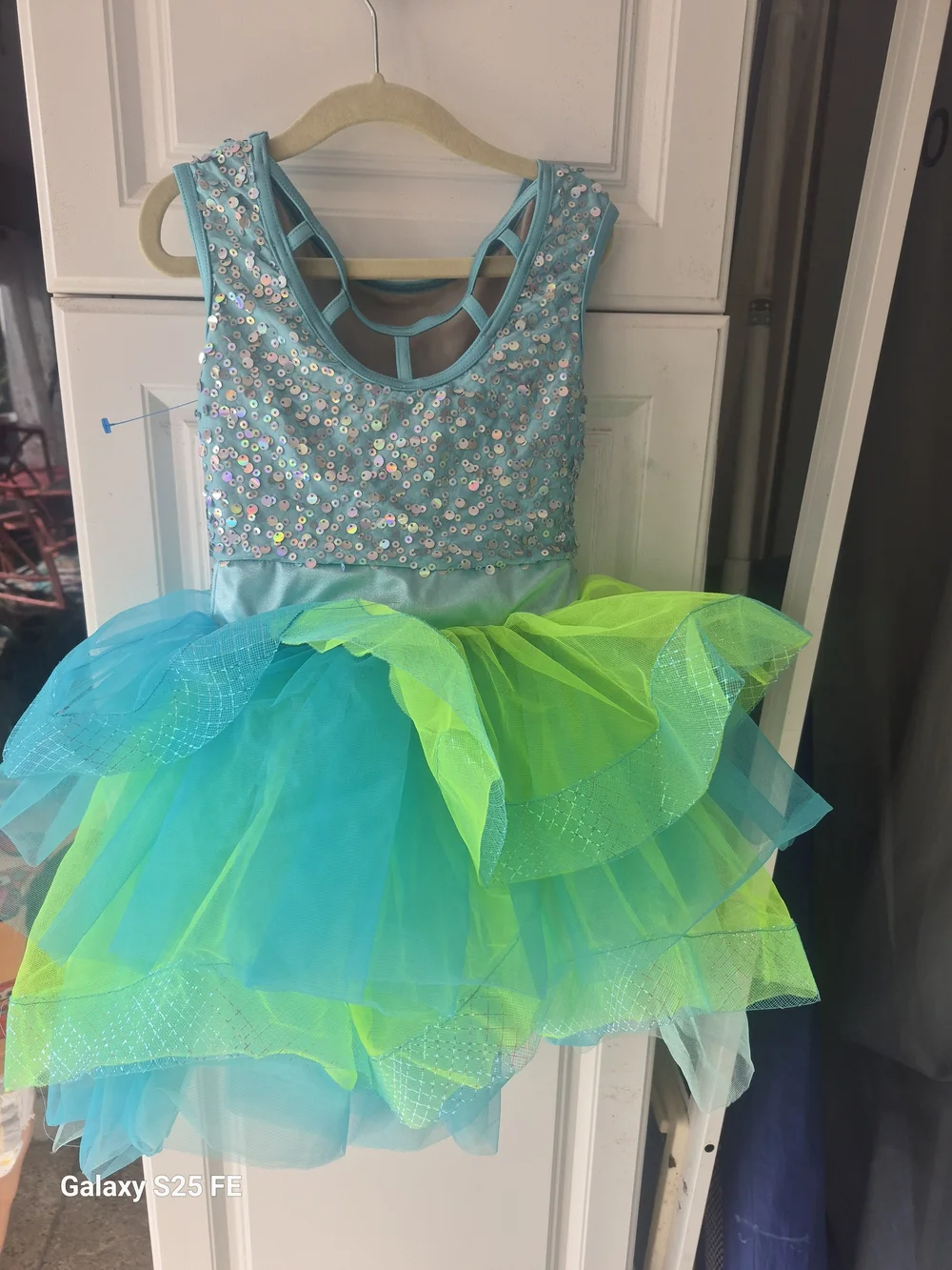 Weissman Aqua and Neon Green Sequin Tutu Dress